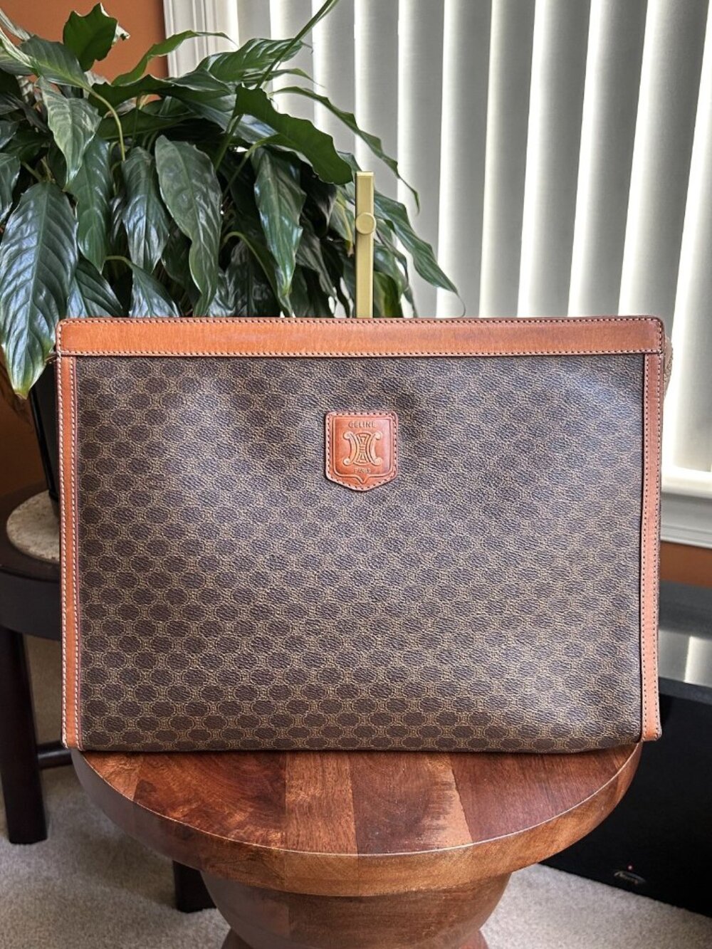 CELINE Large Macadam Zipper Pouch, Brown